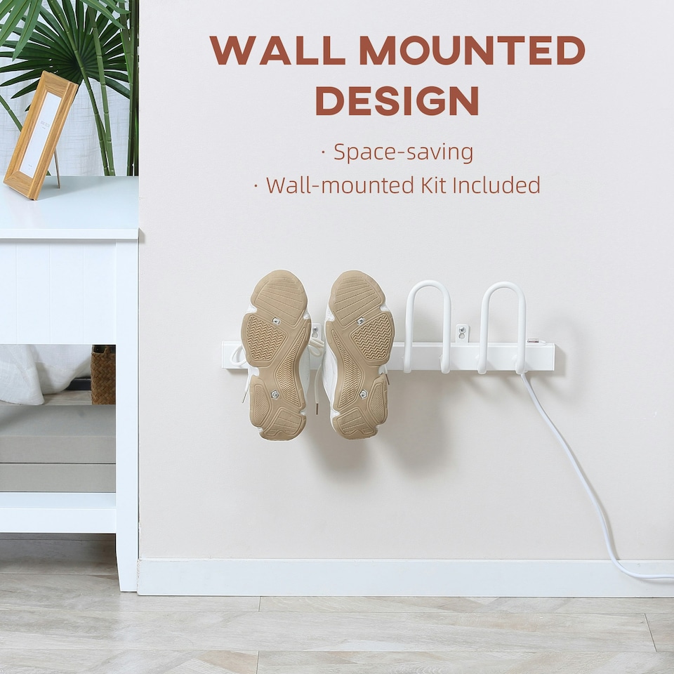 image 1 of HOMCOM Wall Mounted Electric Shoe Dryer Shoe Warmers for Boots 2 Pairs White