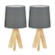 image 1 of Set of 2 Hubert - Natural Wooden Tripod Lamps | Brown | Grey | Medium | 2