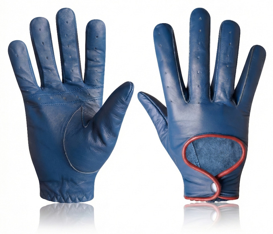 image 1 of Car Driving Leather Gloves Premium Nappa Leather Bus Working | Blue