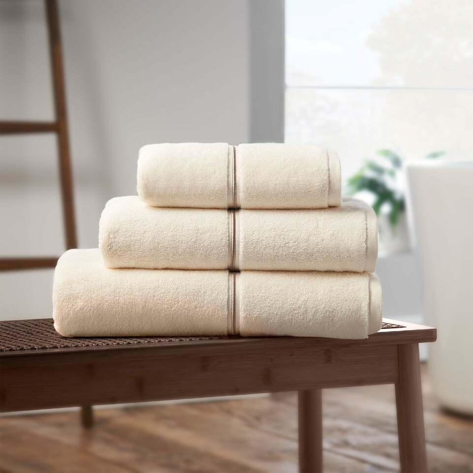 image 1 of Bianca Zero Twist Satin Stitch Cotton Bath Sheet | Cream | Bath sheet