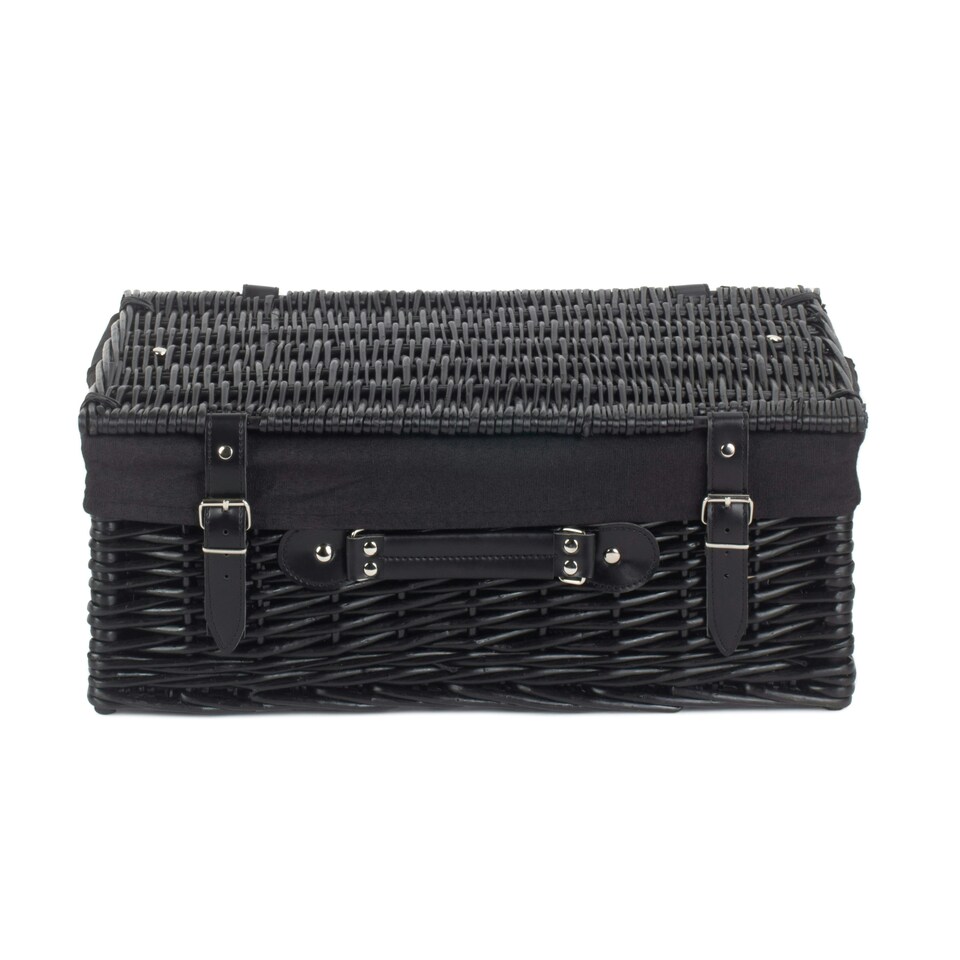 image 1 of 46cm Empty Willow Wicker Picnic Basket with Lining Black | Black | One Size