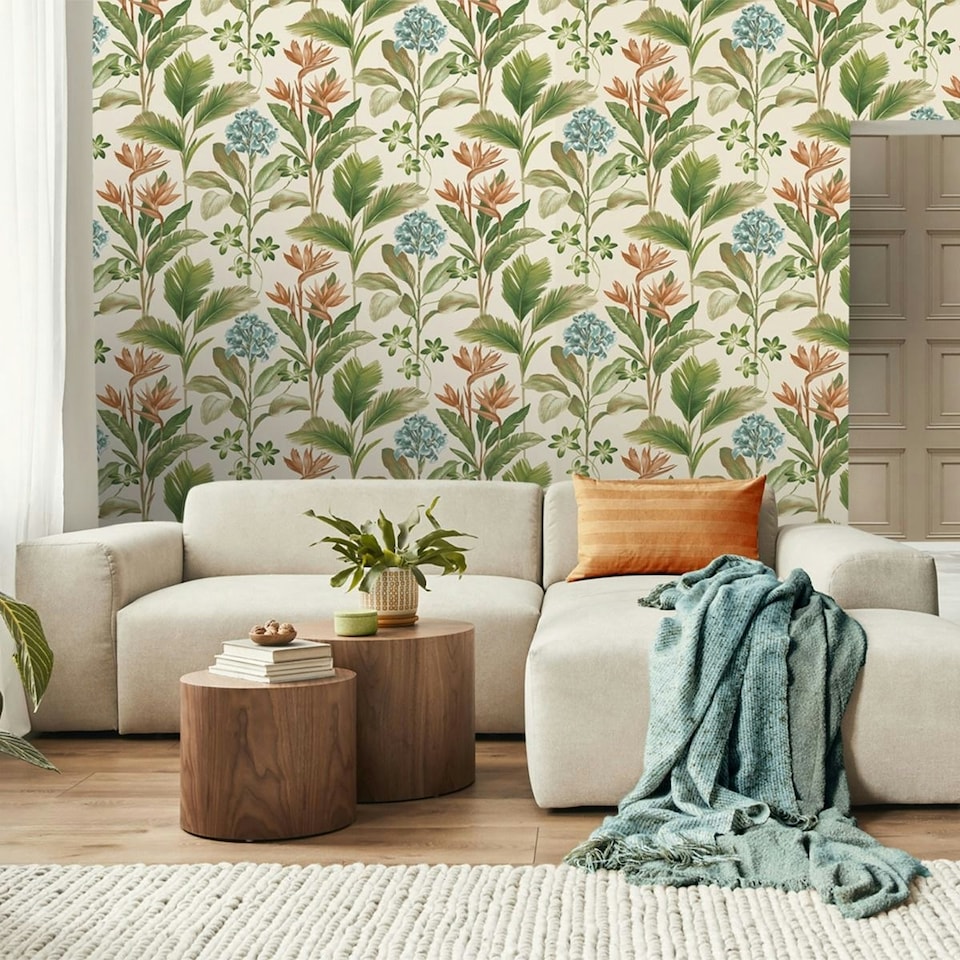 image 1 of Belgravia Oliana Floral Wallpaper - Green/Blue - 10m x 0.5m Green