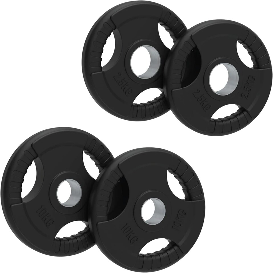 image 1 of Olympic Tri-Grip Rubber Weight Plates Black Pairs Sets 25kg