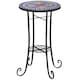 image 1 of Outsunny 35.5cm Round Mosaic Garden Side Table Plant Stand w/ Shelf Blue | Blue