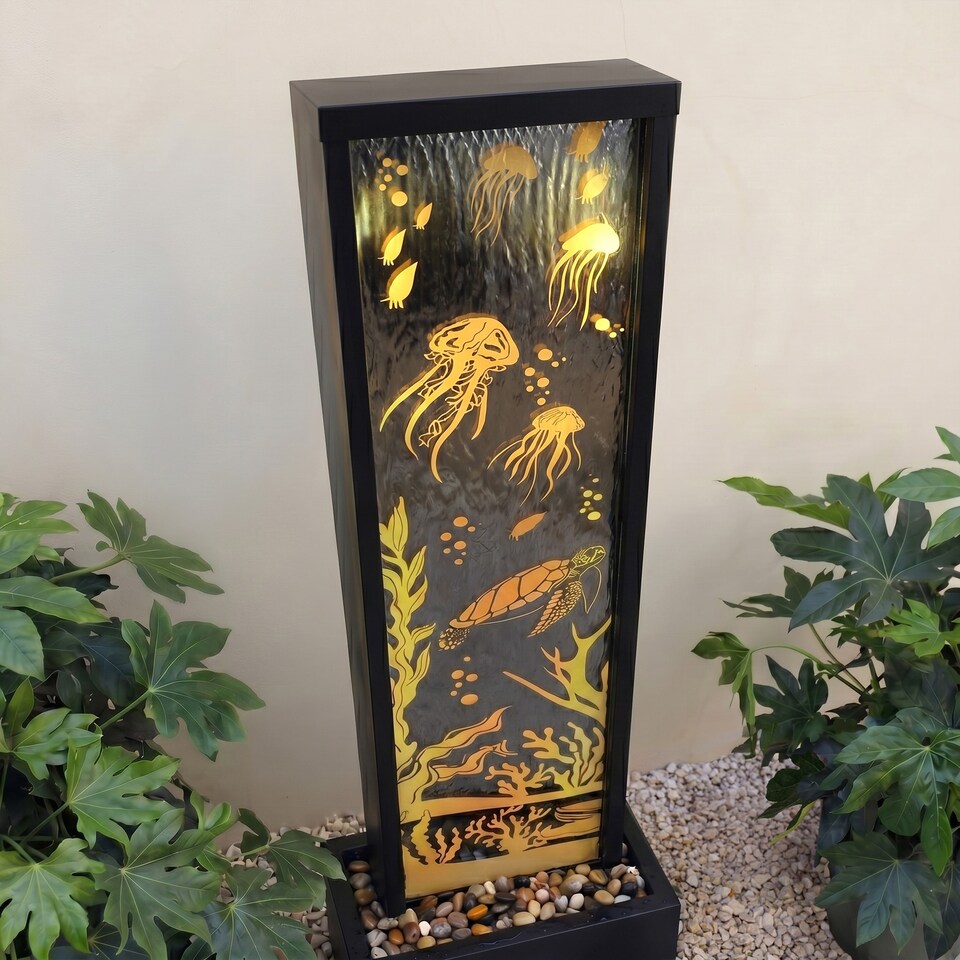 image 1 of Mirror and Water Feature with Ocean Floor Design with LED Lights