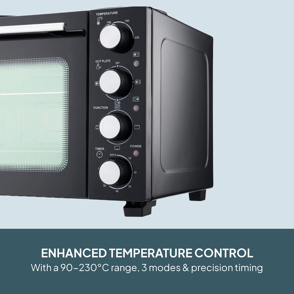 image 1 of Cooks Professional 28L Mini Oven with 2 Hobs - Electric Multifunction Countertop Cooker | Black | Black & Silver