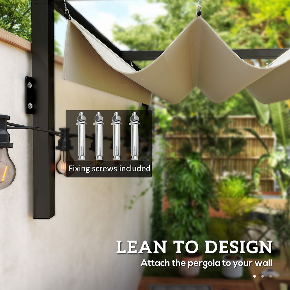 image 1 of Outsunny 2 x 3(m) Lean To Pergola with Retractable Roof, Wall Mounted Garden Gazebo Outdoor Sun Shade Shelter for Patio, Khaki