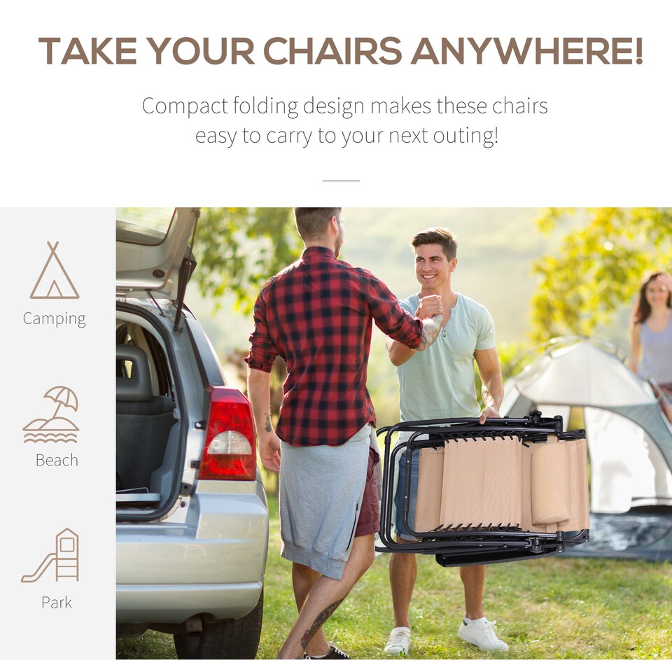 image 1 of Outsunny Foldable Reclining Garden Chair with Headrest, Zero Gravity Deck Sun Lounger Seat Chair with Footrest, Armrest, Cup Holder & Canopy Shade, Beige