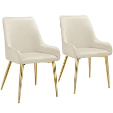 Dining Chair Avane - velvet look, padded armchair, high backrest and armrests | Cream | beige | 2