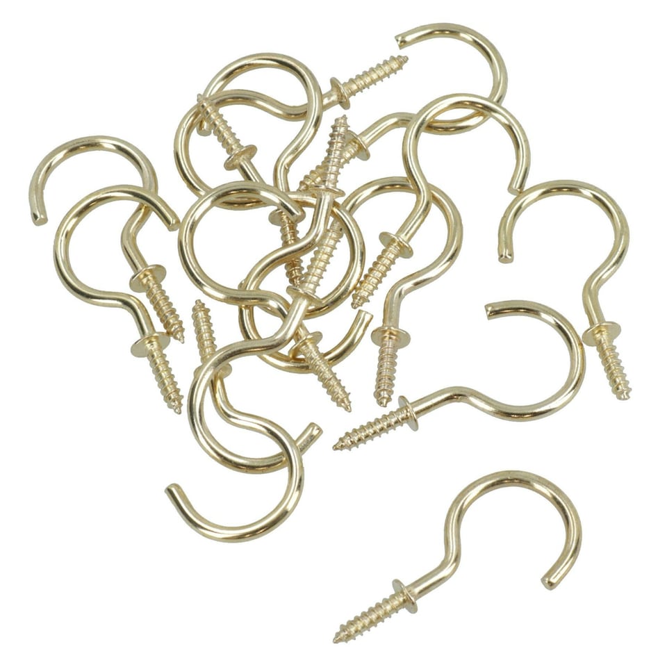 image 1 of 38mm Cup Hook Screws Picture Curtain Hangers Fasteners Brass Coated 75pc