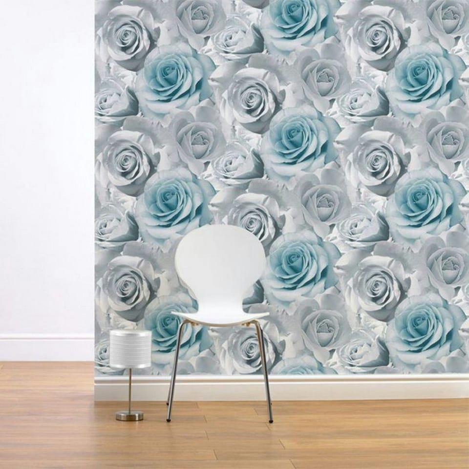 image 1 of Muriva Madison Roses Wallpaper - Blue - 10m x 53cm Blue