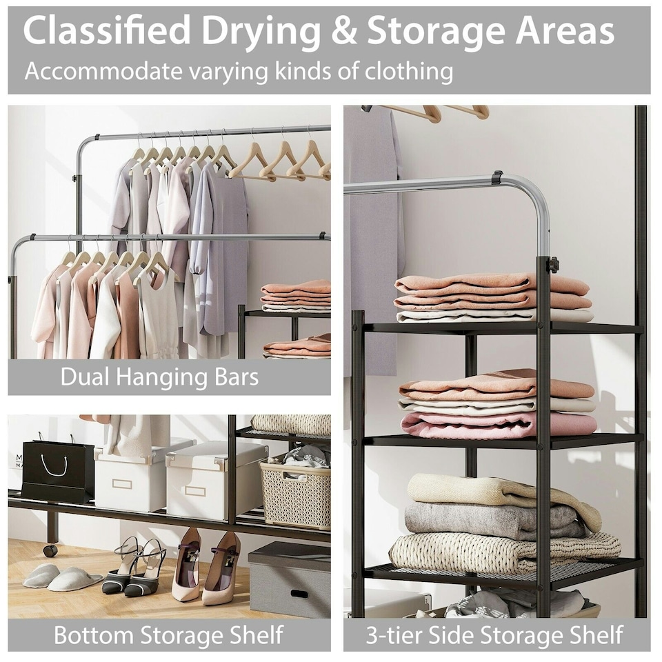 image 1 of CISTWAY Clothes Drying Rack Double Rods Garment Rack Siliver