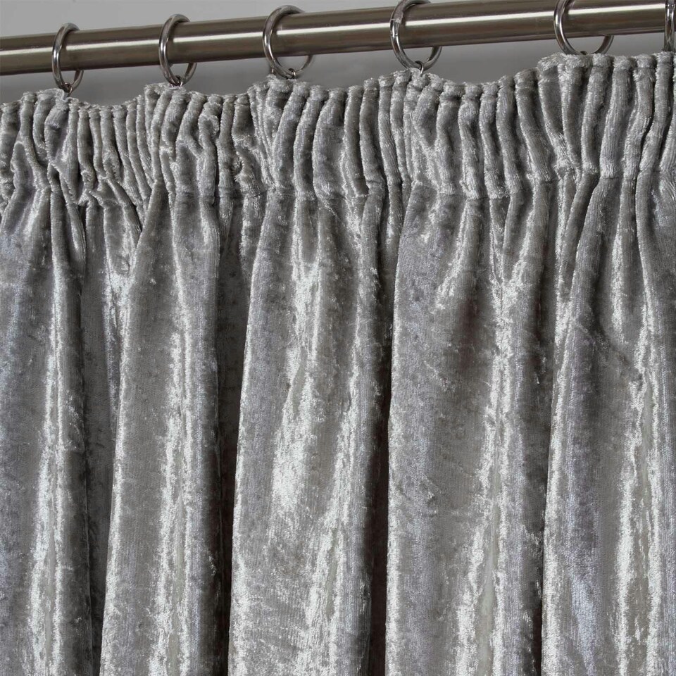 image 1 of OHS Luxury Crushed Velvet Blackout Pencil Pleat Curtains, 46x54" - Silver