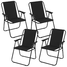 Garden Patio Metal Folding Spring Deck Chairs Camping Beach Picnic Outdoor Seats | Black | 4 Black