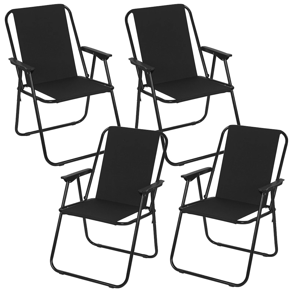 image 1 of Garden Patio Metal Folding Spring Deck Chairs Camping Beach Picnic Outdoor Seats | Black | 4 Black