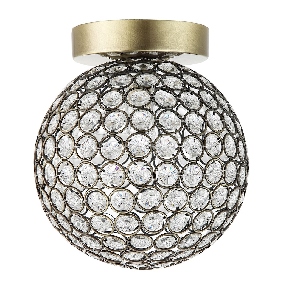 image 1 of Modern Antique Brass and Clear Beaded Glass IP44 Rated Bathroom Ceiling Light | Gold | Antique Brass | 1