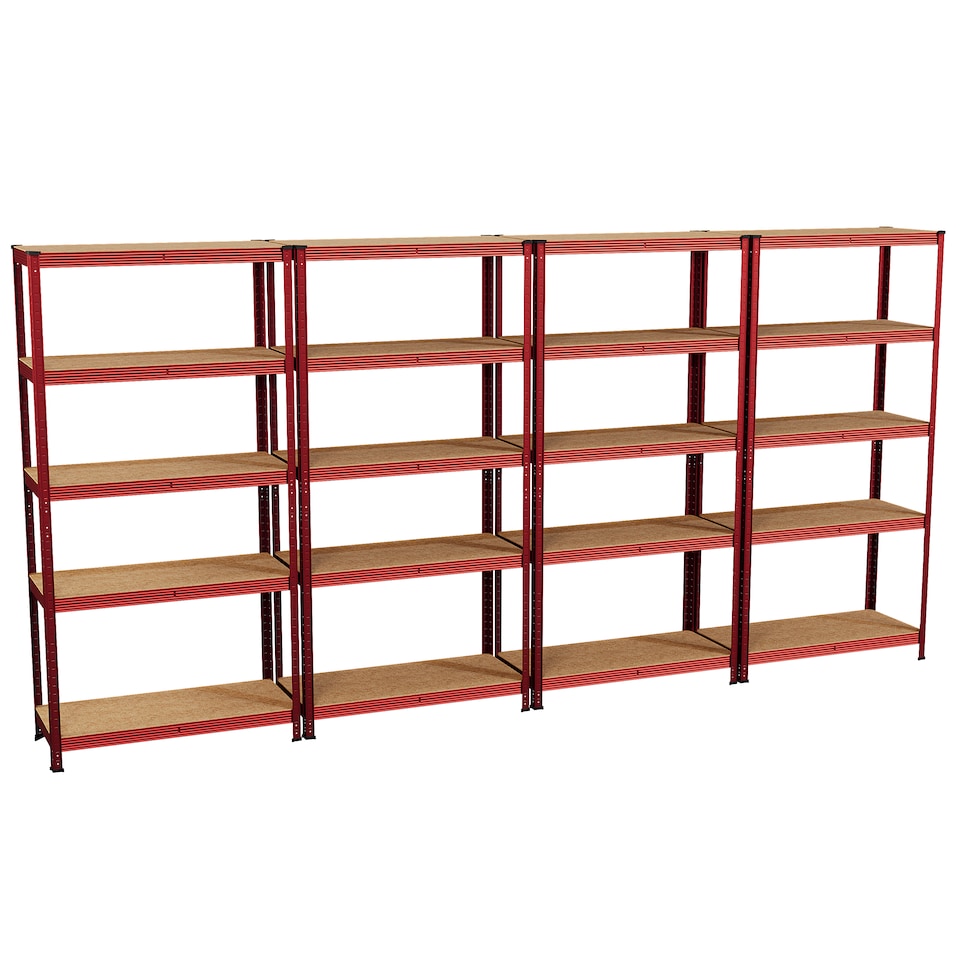 image 1 of Home Vida 5 Tier Large Heavy Duty Garage Shelves Adjustable Steel Shelving Storage Units - Red - Holds Upto 875kg Per Bay - 4 Bays