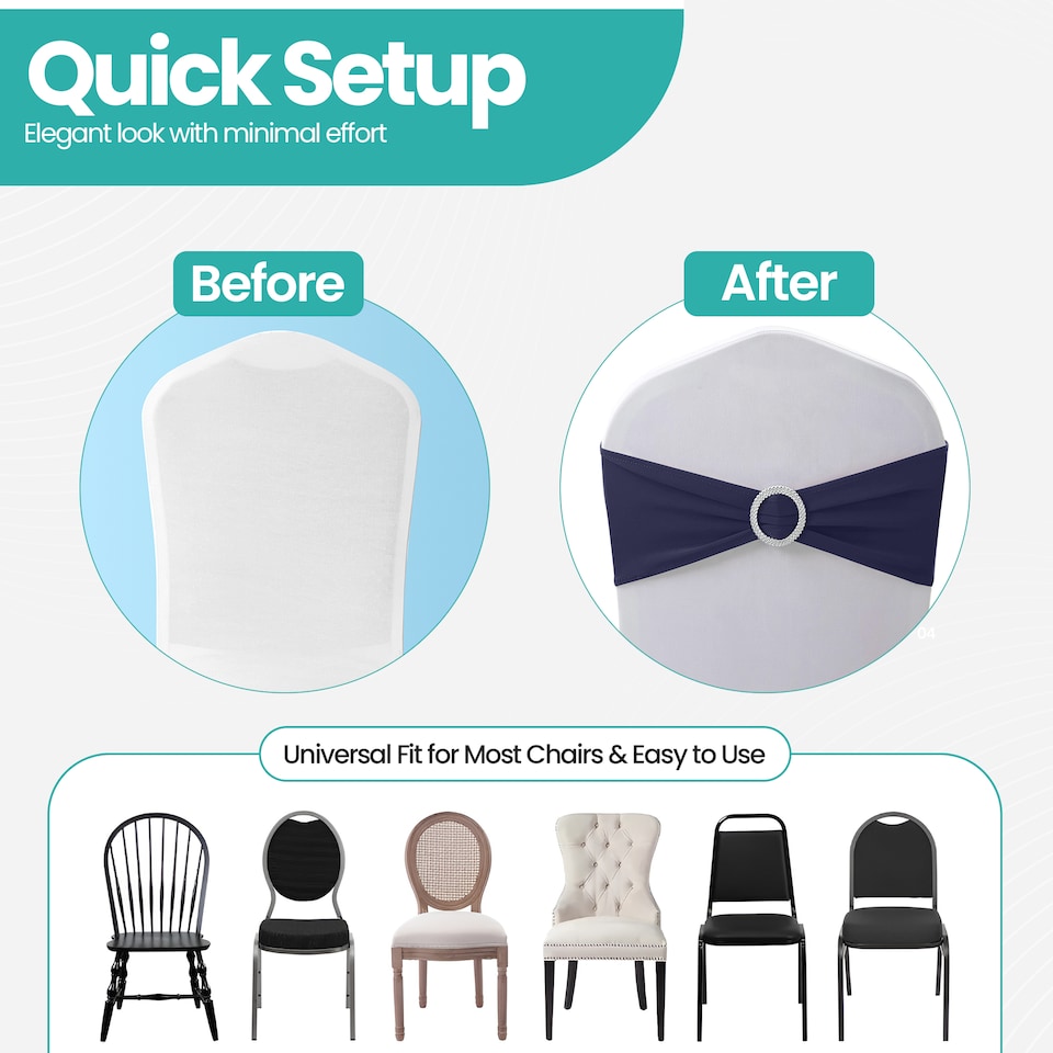 image 1 of 13"x5" Spandex Chair Bands with Slider Buckle, Elastic Chair Sash - 10pcs