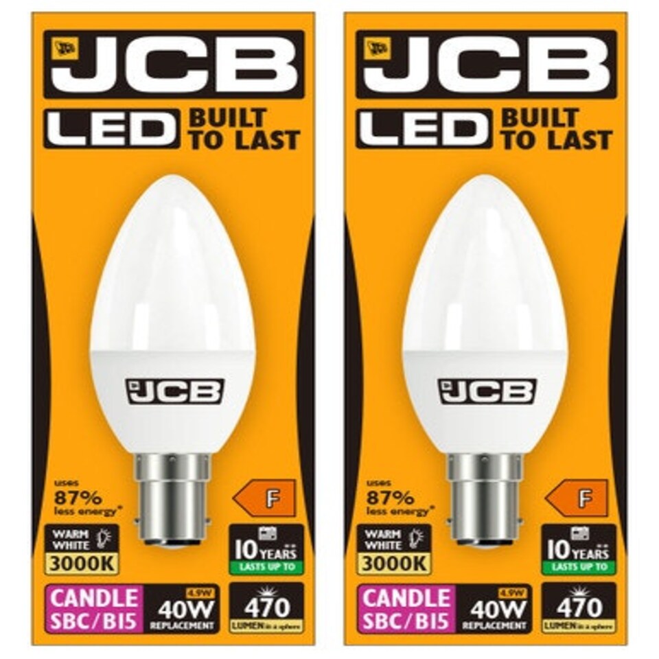 image 1 of JCB LED Candle Bulb B15 (SBC) 470lm 4.9W 3000K (Warm White) - Pack of 2