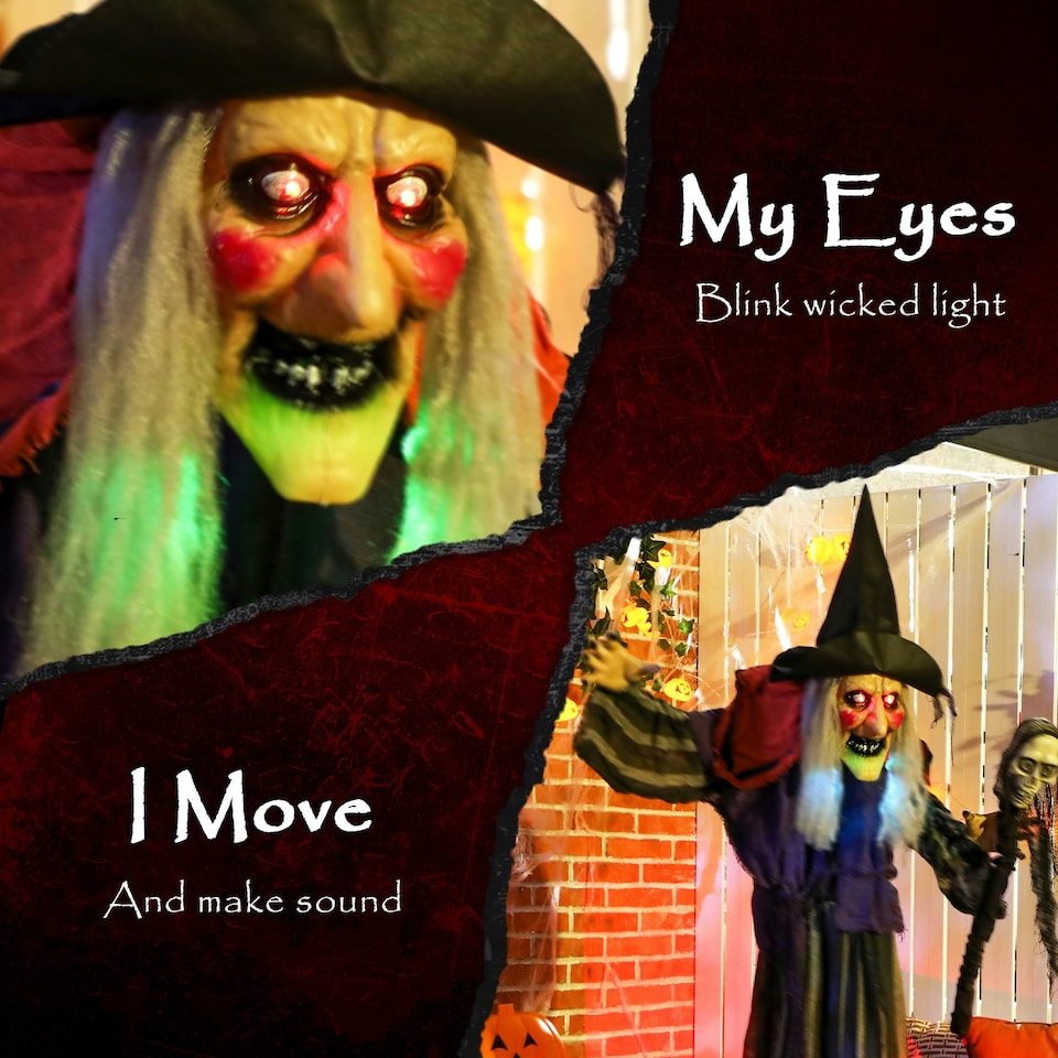 image 1 of Outsunny Voice Activated Halloween Animatronics Standing Witch & Skull Staff