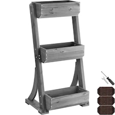 Vertical Planter Flora in a Rustic Wooden Design with 3 to 5 Tiers and Plant Fleece Included | Grey | grey | 49 x 60 x 140 cm | 1