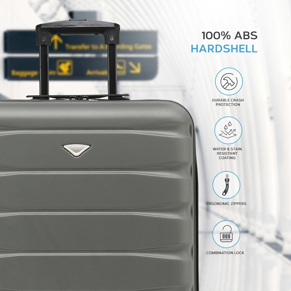 image 1 of Flight Knight Lightweight 2 Wheel ABS Hard Suitcases Cabin Carry On Hand Luggage Over 100 Airlines British Airways, Ryanair & easyJet Free Carry On 40x20x25cm Grey | Charcoal | Cabin Bag