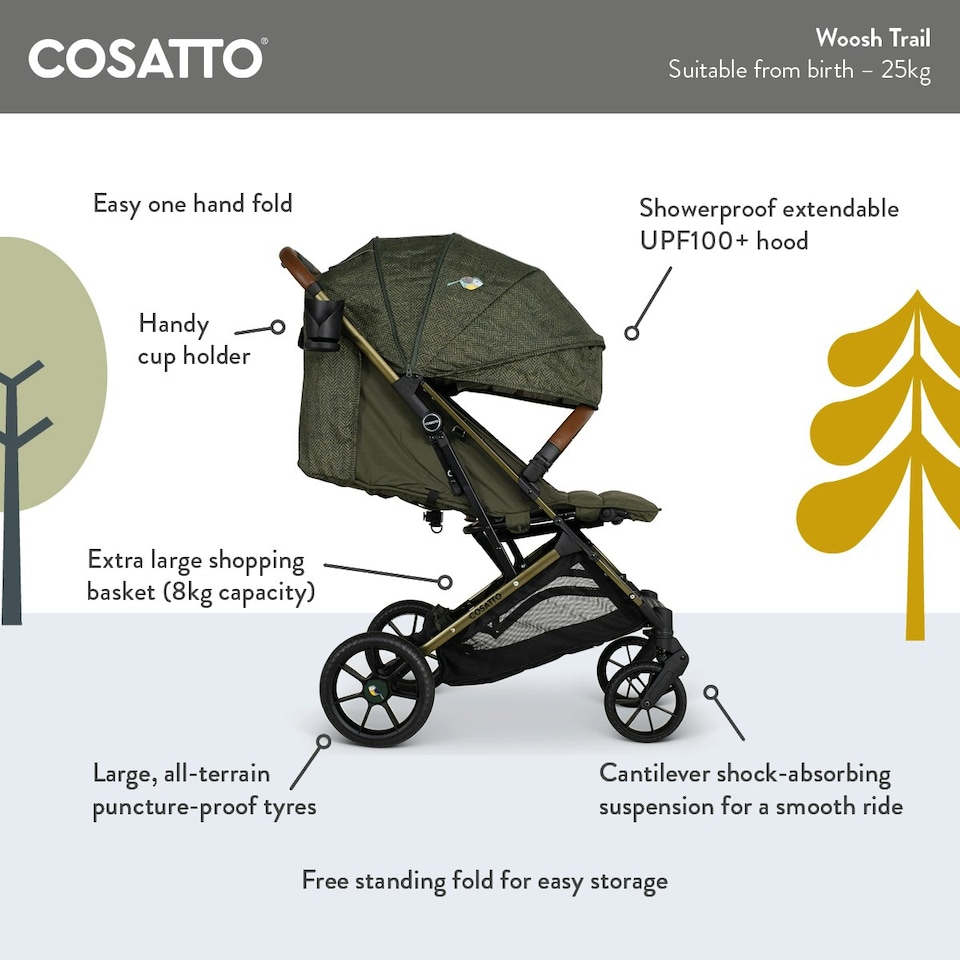 image 1 of Cosatto Woosh Trail Stroller - Multi Terrain, Birth - 25kg (Wildling By Paloma Faith)
