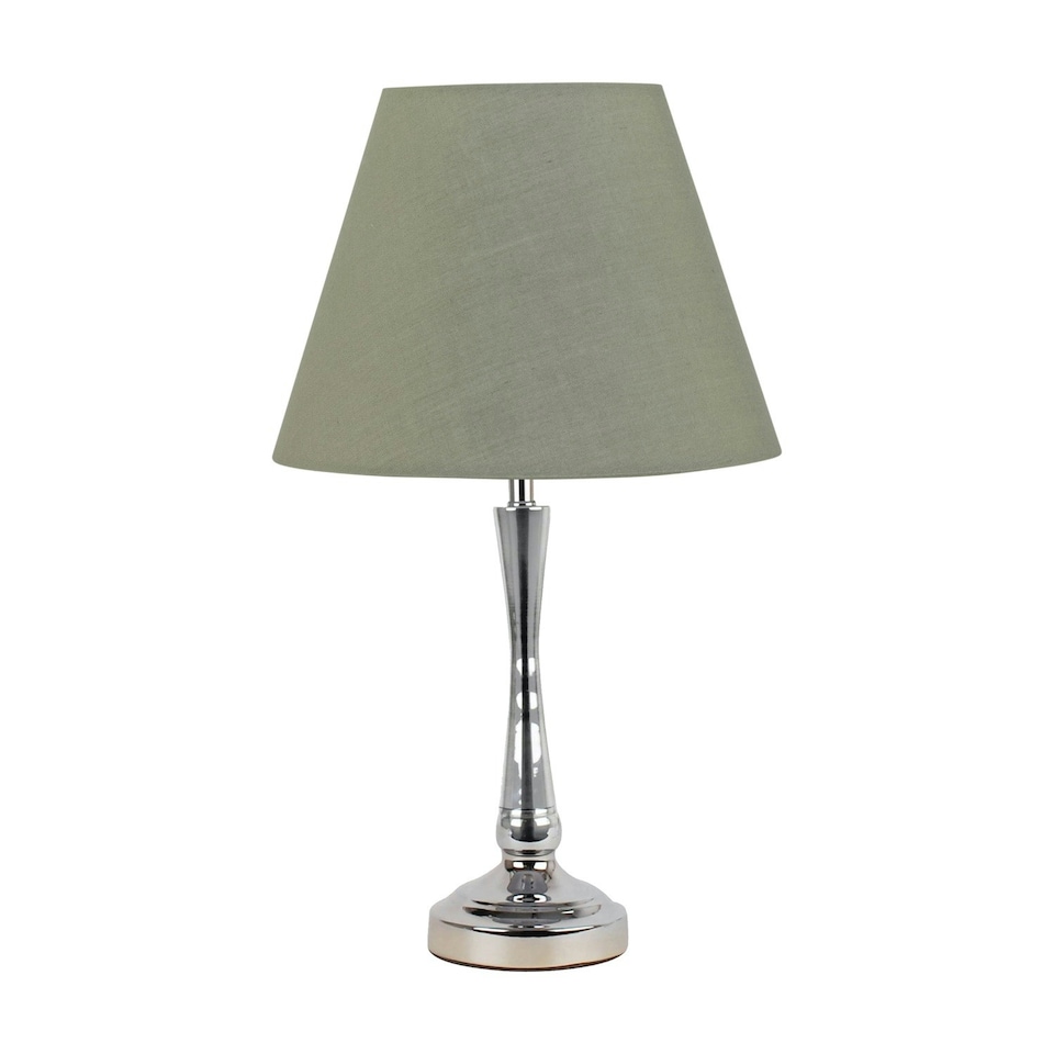 image 1 of Chrome Table Lamp with Stem Detail and Sage Green Shade Chrome | Green