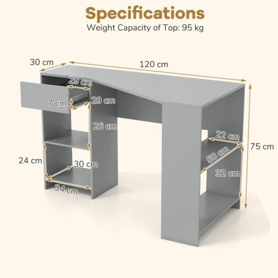 image 1 of COSTWAY L-Shaped Computer Desk with Storage Grey Grey