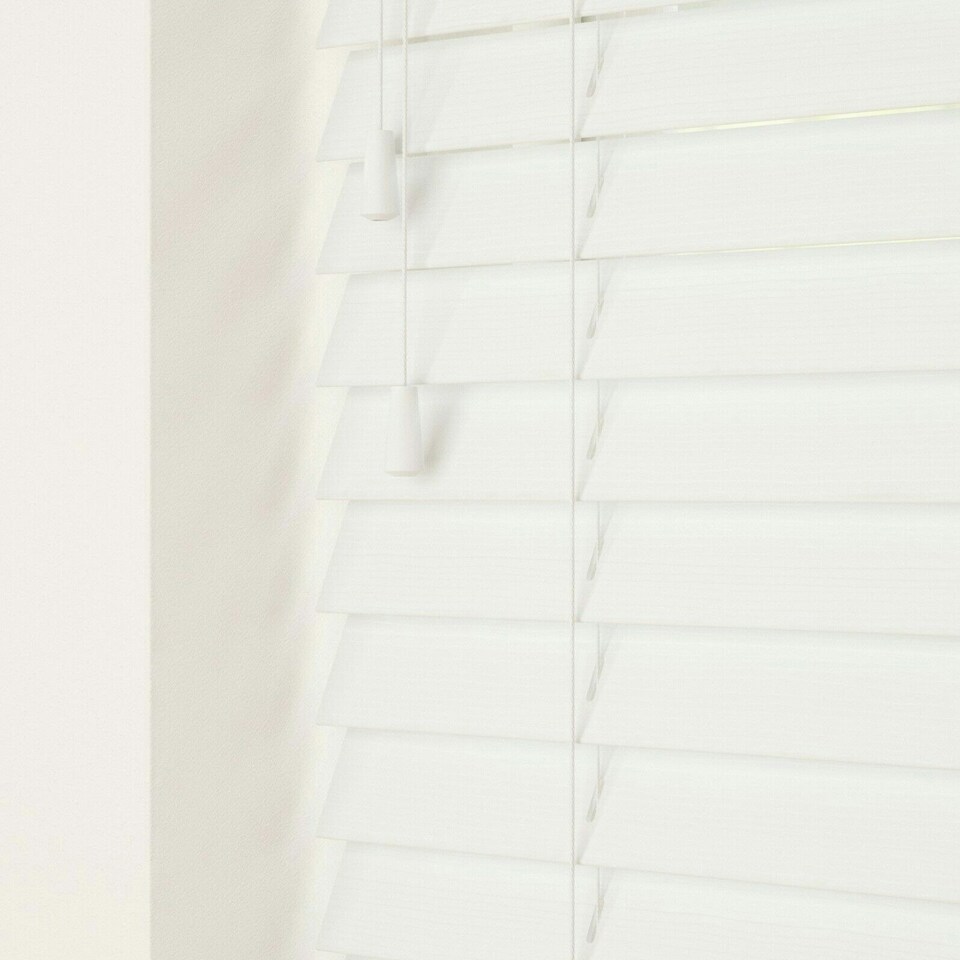 image 1 of 100cm Serene Faux Wood Venetian Blinds with String (120cm Drop) | White | White