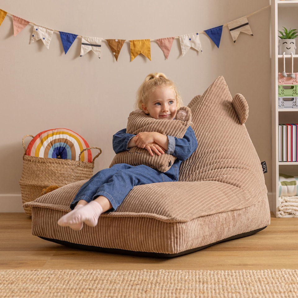 image 1 of Icon Kids Bertie Bear Lounger and Cushion Bundle Jumbo Cord Lounger, Brown