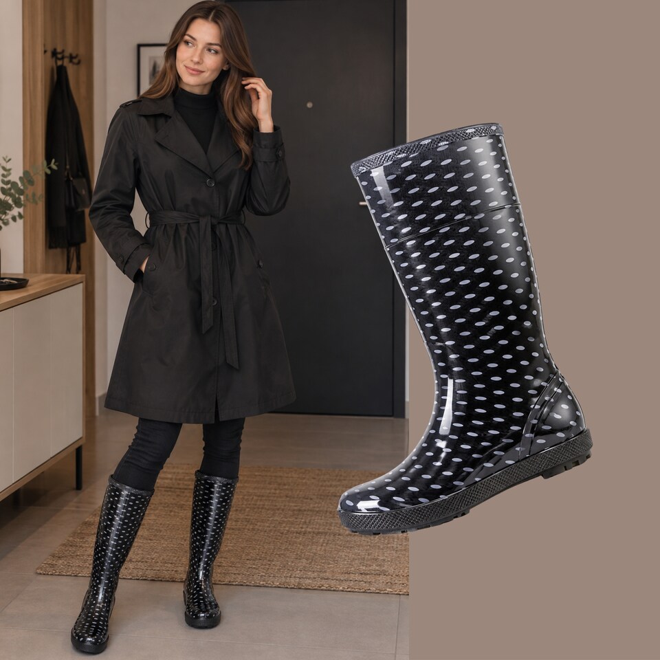 image 1 of Hawai Lady Women's Black Polka Dot PVC Rain Wellies EU40