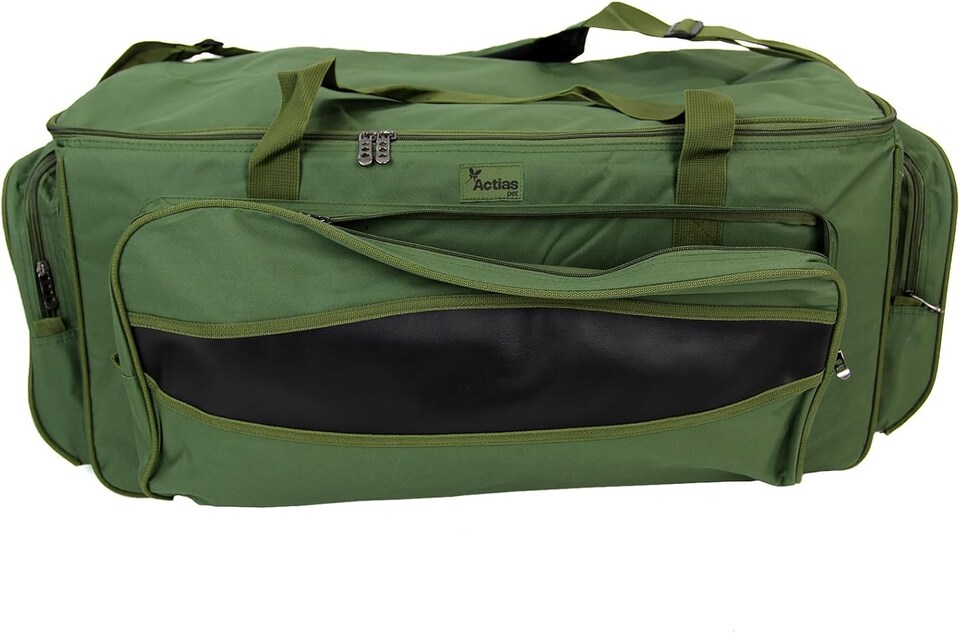 image 1 of Actiaspet XXL Insulated Carp Fishing Tackle Bag Large Green Padded Carryall with Shoulder Strap & Pockets, 83cm x 35cm x 35cm