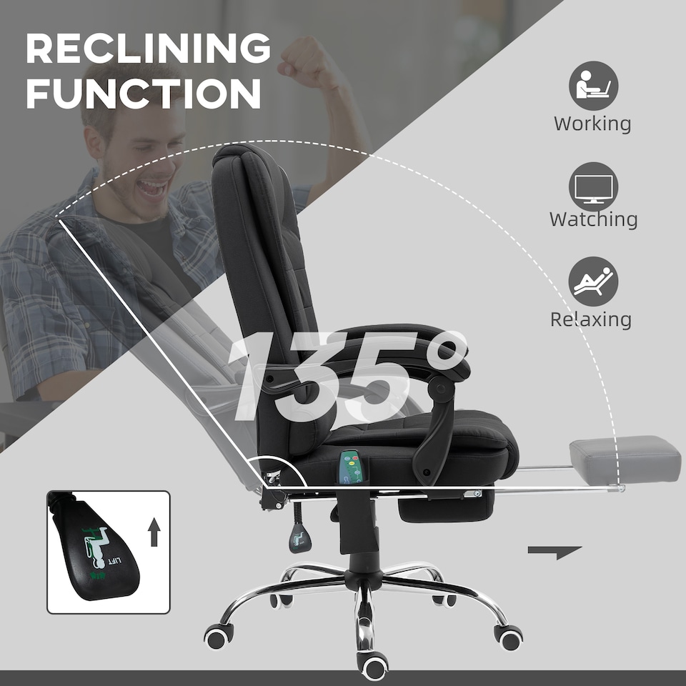 image 1 of Vinsetto Ergonomic Heated 6 Points Vibration Massage Office Chair, Black | Black