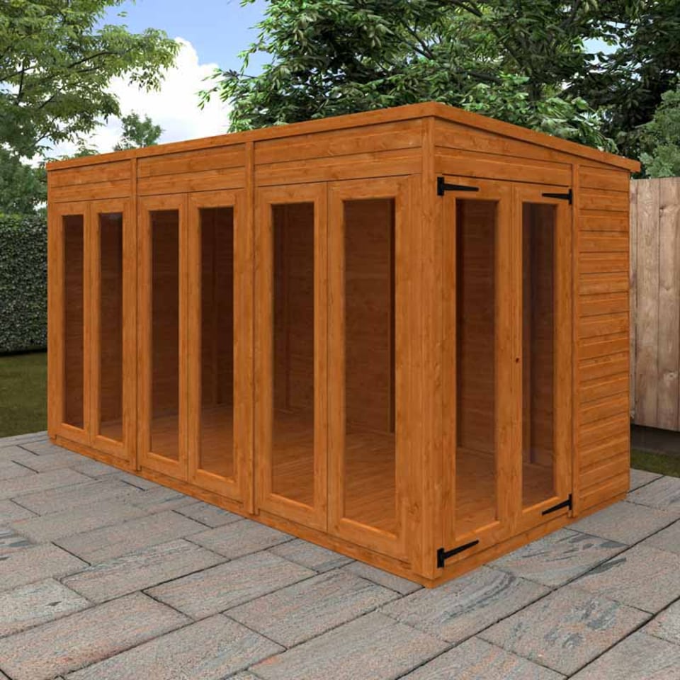 image 1 of 12x6 Flex Pent Full Pane Summerhouse 12mm Flex - L353.8 x W175 x H203 cm - Solid Wood/Softwood/Pine - Burnt Orange