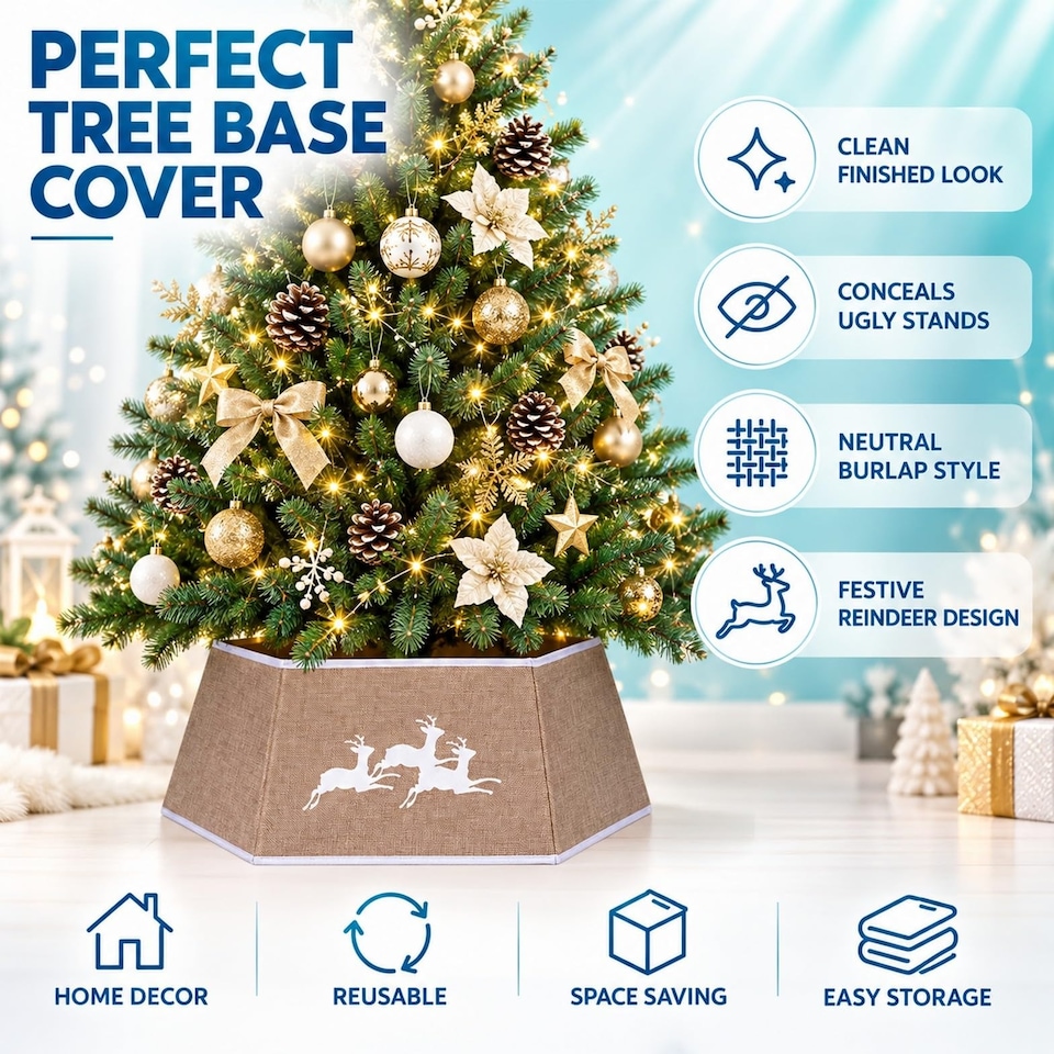image 1 of 26.8 Inch Hexagonal Fabric Christmas Tree Collar in Beige for a Neat Festive Finish