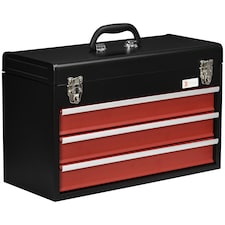 DURHAND 3 Drawer Tool Chest, Lockable Metal Tool Bowith Ball Bearing Runners, Portable Toolbox, 510mm 220mm 320mm, Black | Black | Red | 1