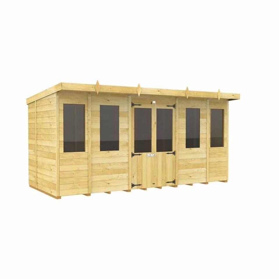 image 1 of 14ft x 8ft Pent Summer House - Wood - L231 x W417 x H201 cm Brown