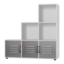 6-Cube Step Shelving Unit With Metal Doors | White | White & Grey | 1