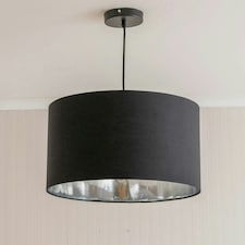 ValueLights Reni Large Black Fabric Chrome Inner Lamp Shade & Bulb Black