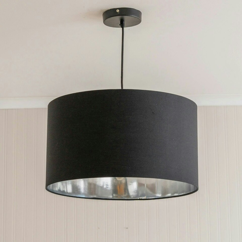 image 1 of ValueLights Reni Large Black Fabric Chrome Inner Lamp Shade & Bulb Black