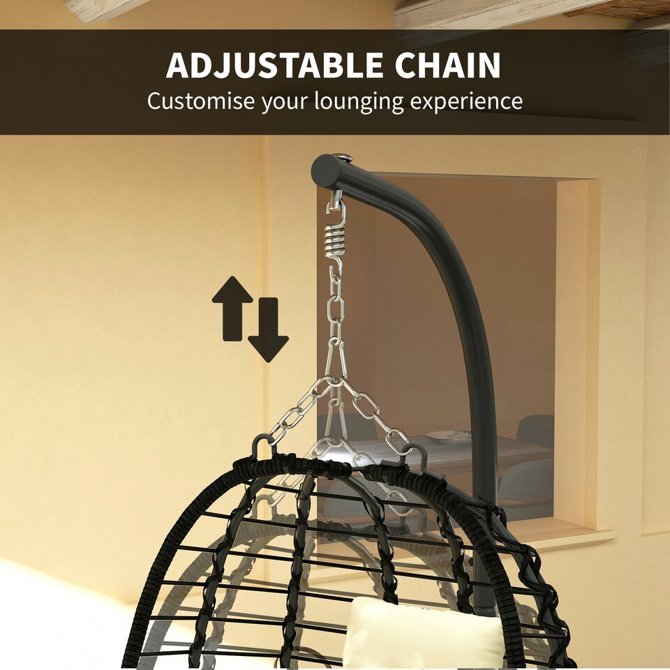 image 1 of Outsunny Rattan Hanging Egg Chair w/ Stand, Cushion, Headrest 