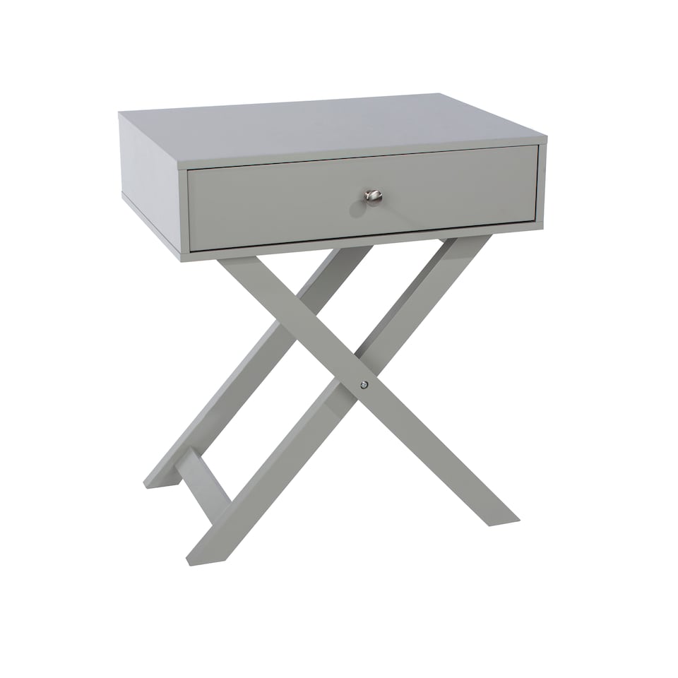 image 1 of Options 1 Drawer X-Frame Bedside Table - Painted Finish, Polished Metal Handle | Grey | Grey | One Size | 1