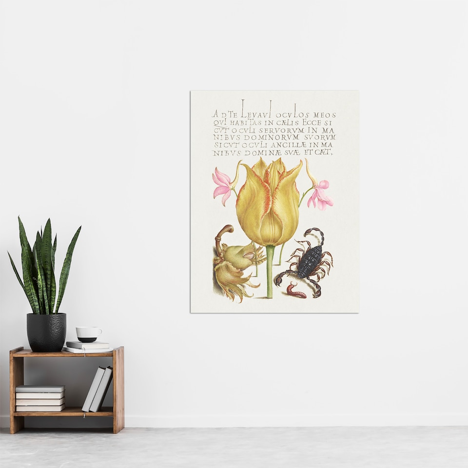 image 1 of Larkspurs Tulip and Scorpion Calligraphy Huge Wall Art Poster Print 24X32"
