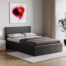 Vida Designs Lisbon 4ft Small Double Size Ottoman Bed Storage Faux Leather, Black, 120 x 190cm