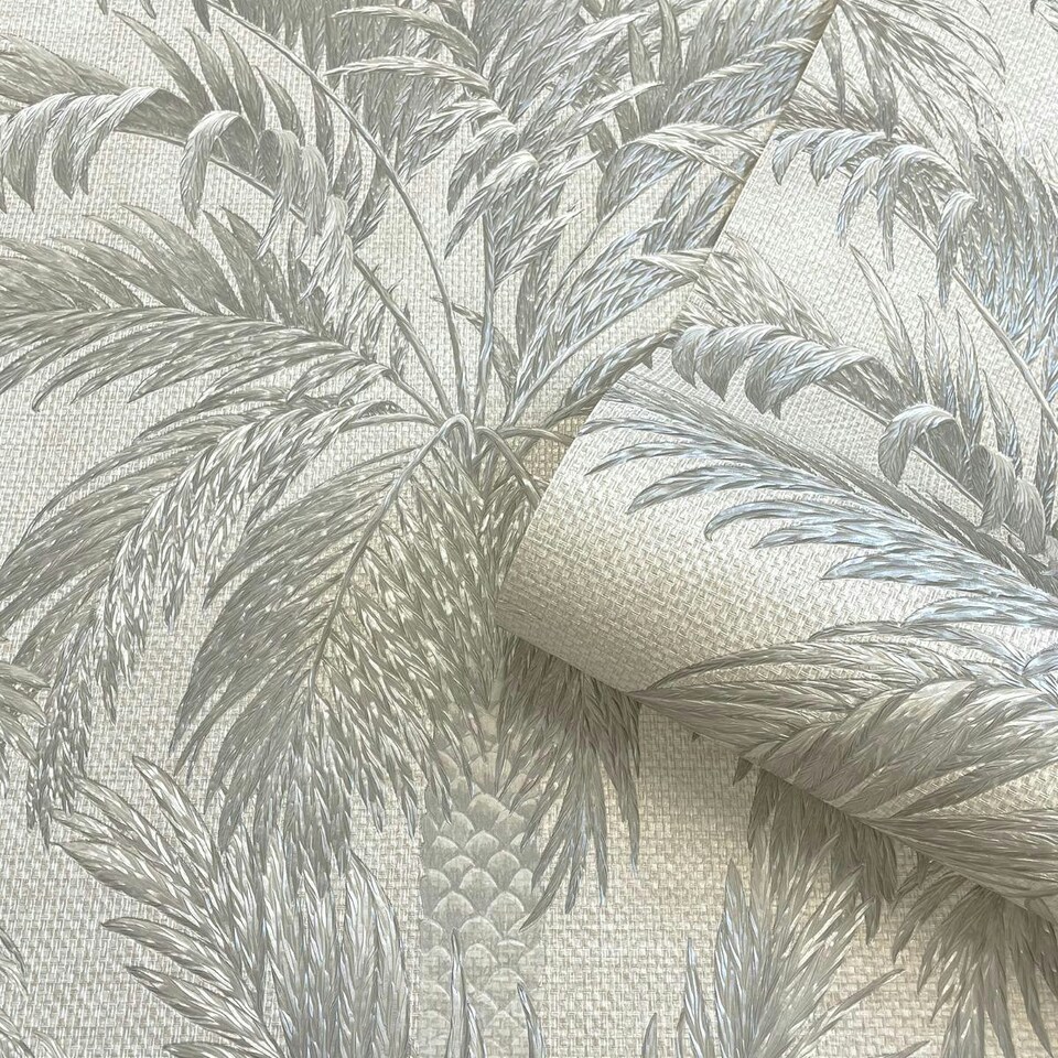 Belgravia Palm Tree Textured Wallpaper - Silver/Beige - 10m x 53cm