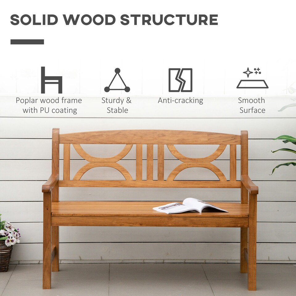 image 1 of Outsunny 2-Seater Wooden Garden Bench Outdoor Patio Loveseat Natural