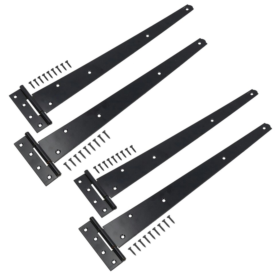 image 1 of 18" (450mm) Heavy Duty T Tee Hinges for Doors + Gates with Fixing Screws 4pc Black