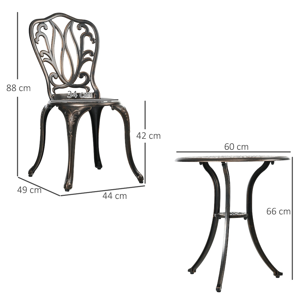 image 1 of Outsunny 3 Piece Garden Bistro Set, Cast Aluminium Outdoor Furniture Set with Umbrella Hole for Balcony, Porch, Patio, Bronze Tone