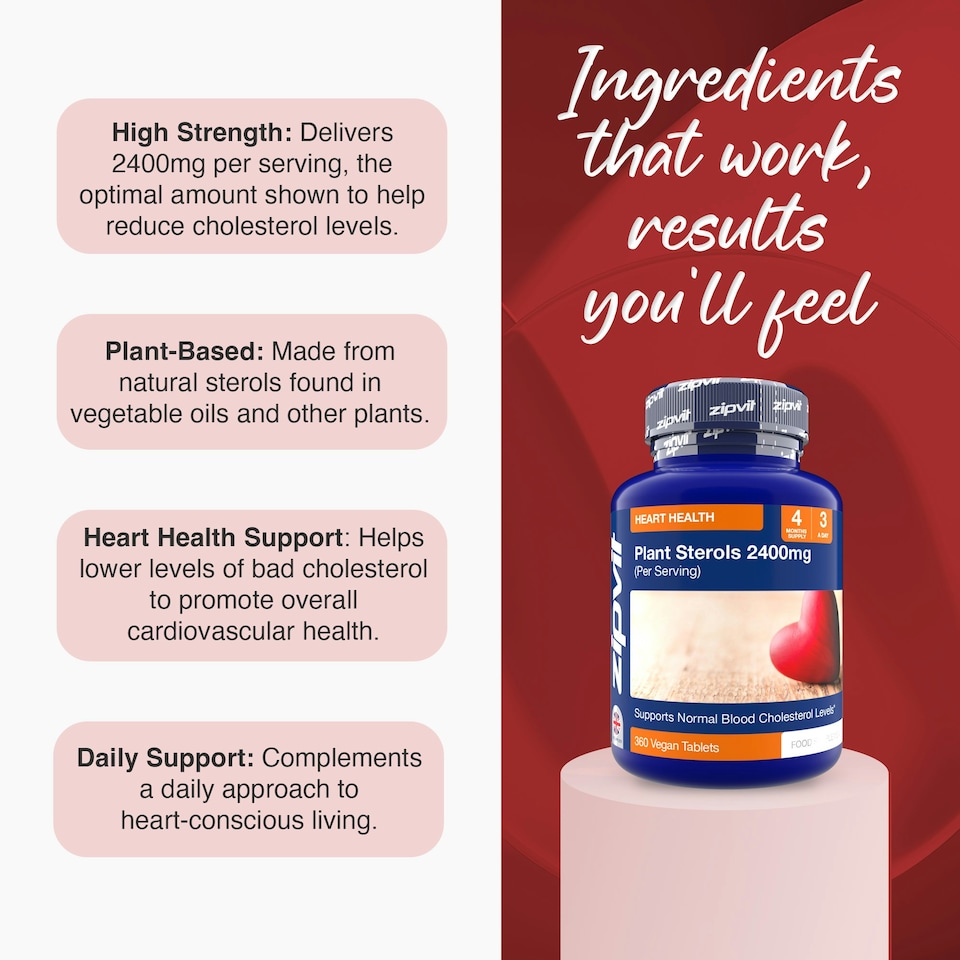 image 1 of Zipvit Plant Sterols 2400mg – Cholesterol Support, 360 Vegan Tablets, 4-Month Supply